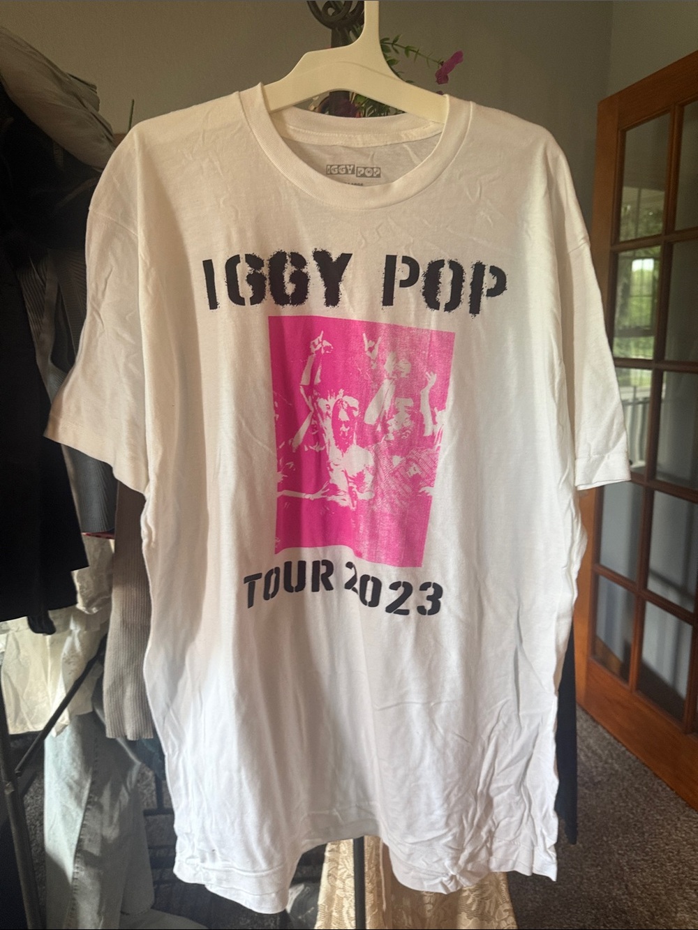 Tour 2023 Iggy Pop Graphic Tee - White with Pink Print